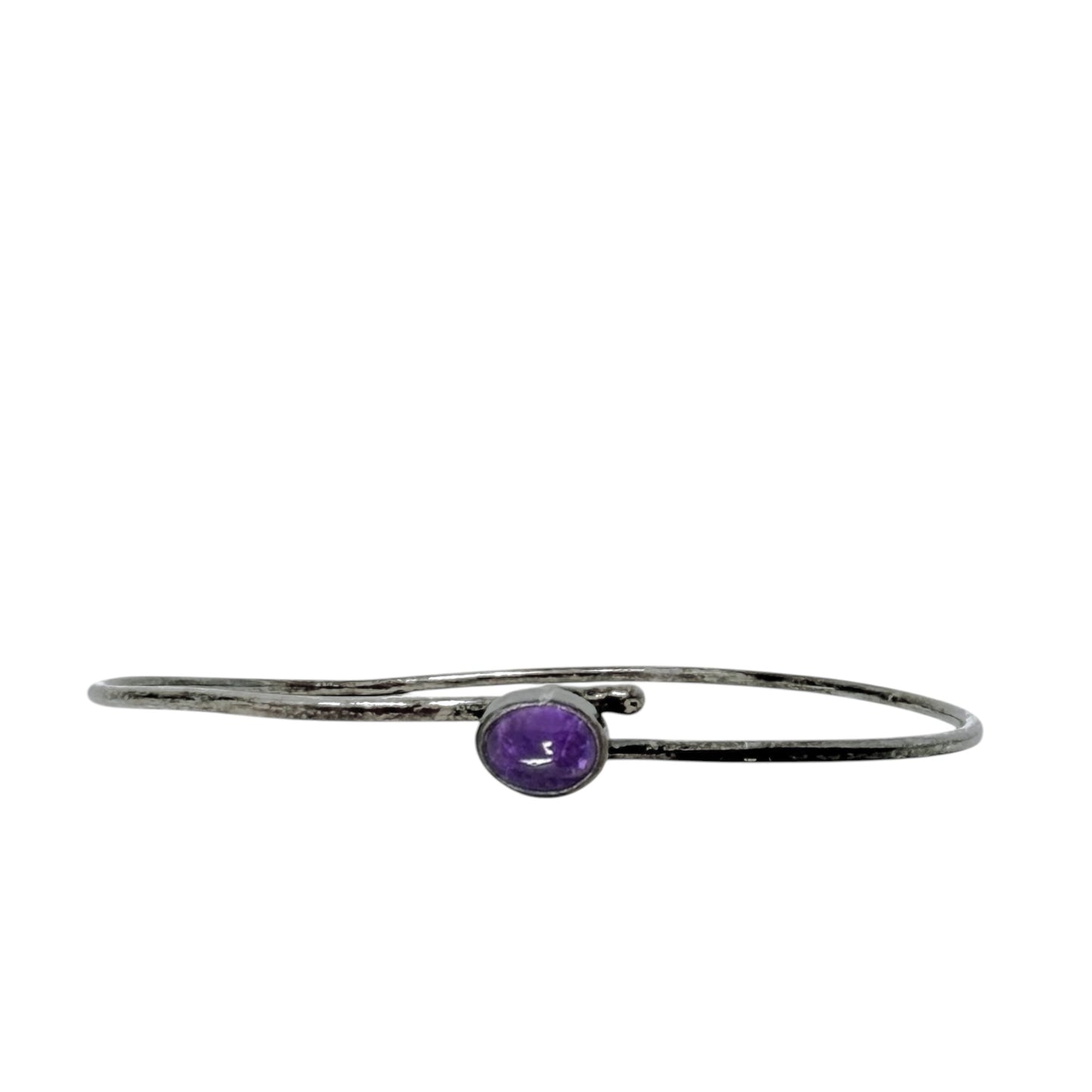 Vintage Handmade Sterling Silver & Amethyst Cabochon Hook Bangle Bracelet