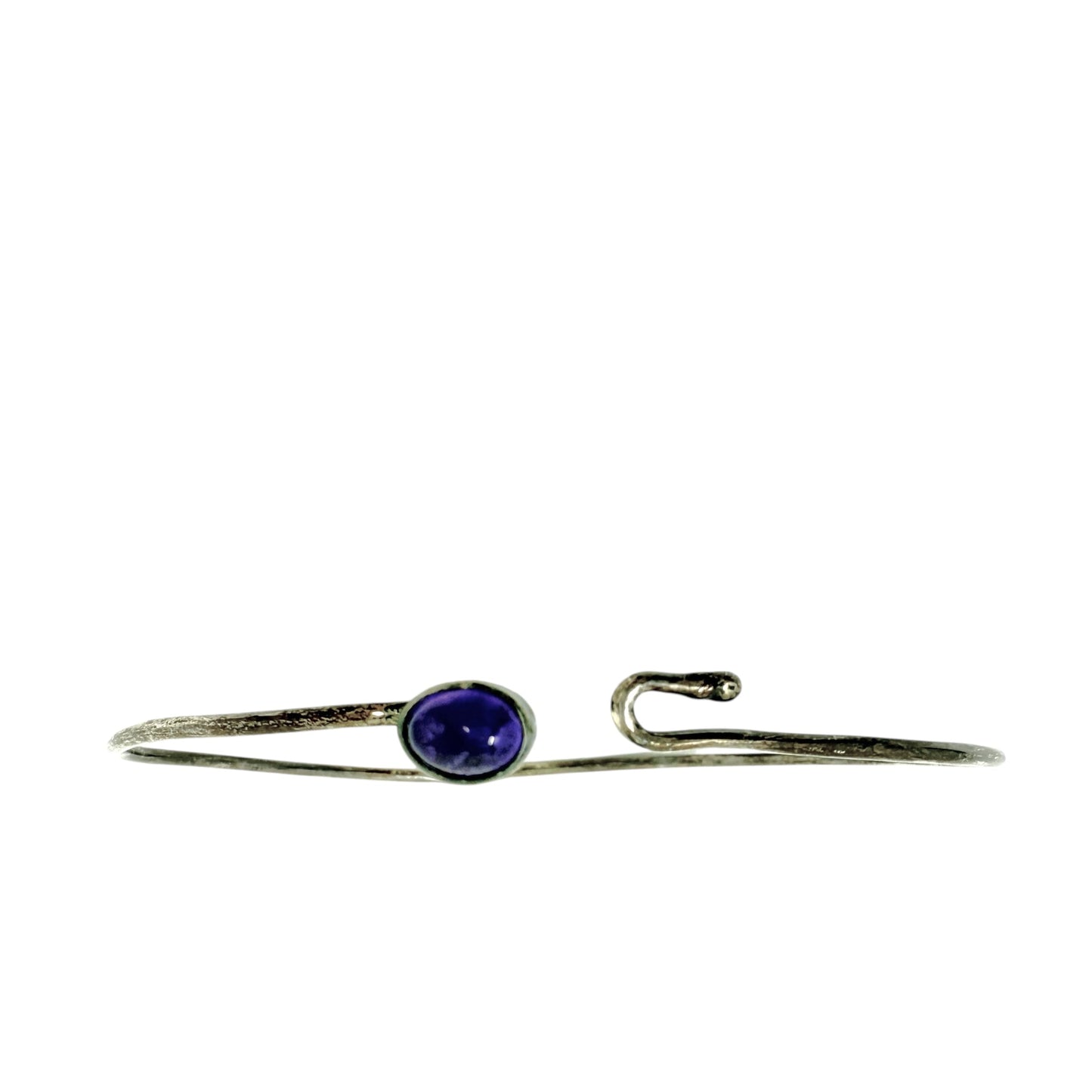 Vintage Handmade Sterling Silver & Amethyst Cabochon Hook Bangle Bracelet