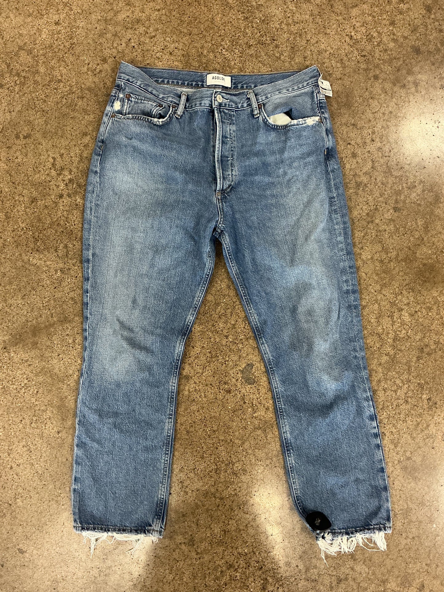 Jeans Straight By Agolde In Blue Denim, Size:12