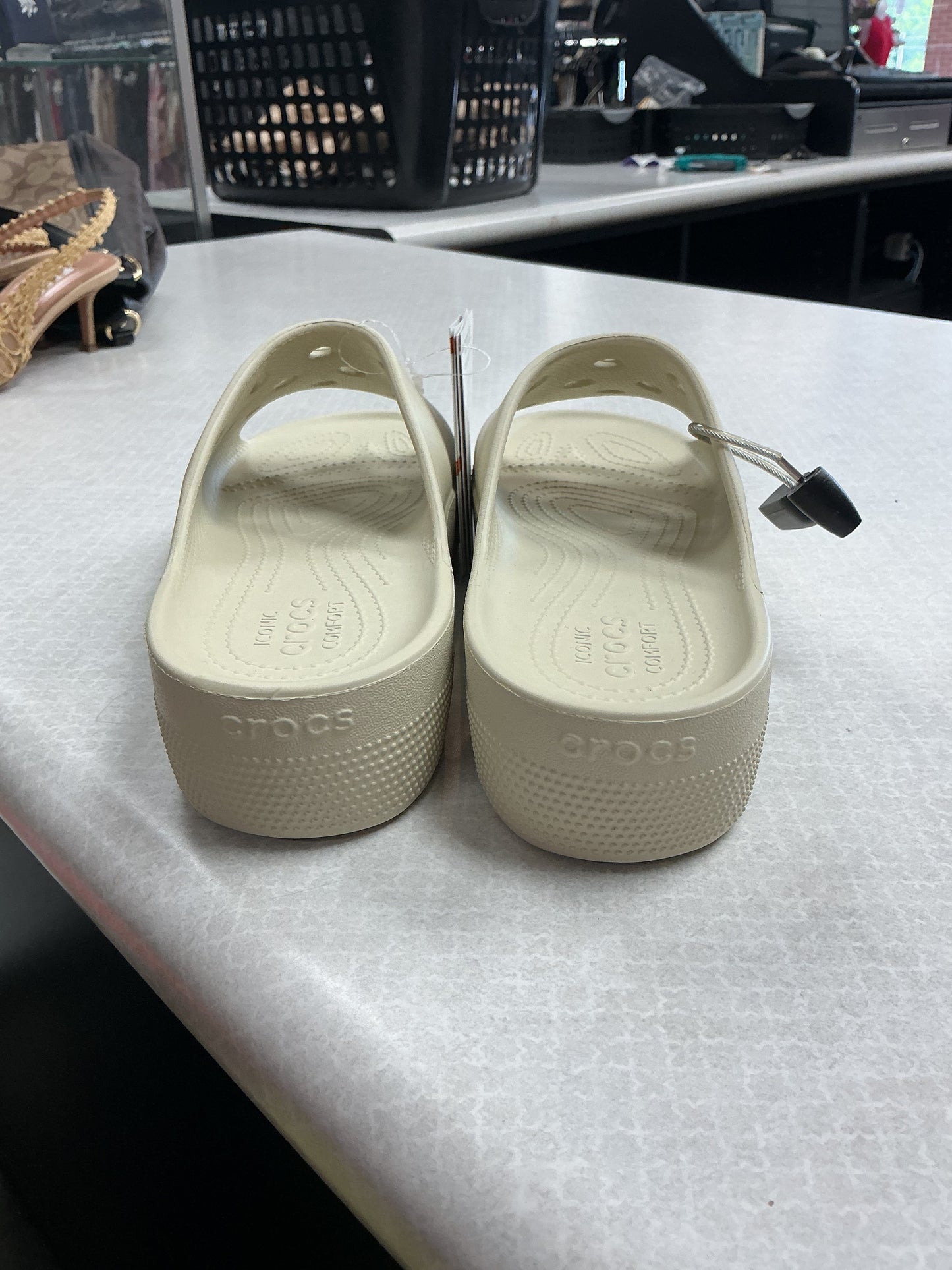 Sandals Heels Platform By Crocs In Tan, Size:9