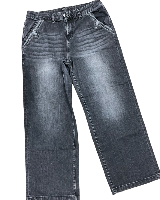 Jeans Wide Leg By Clothes Mentor In Black Denim, Size:16