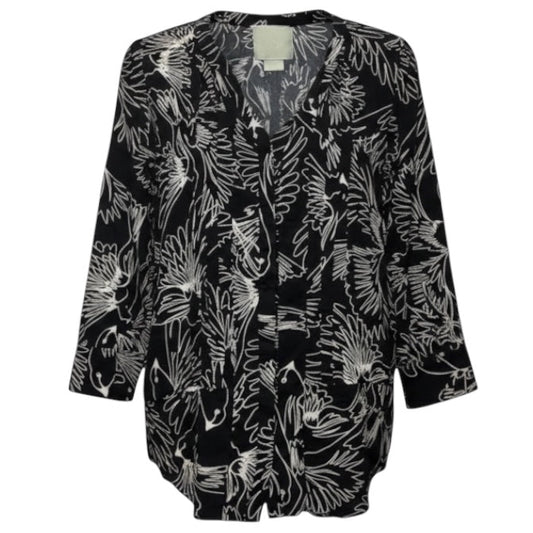 Bird Print Blouse By Maeve In Black & White, Size: 4