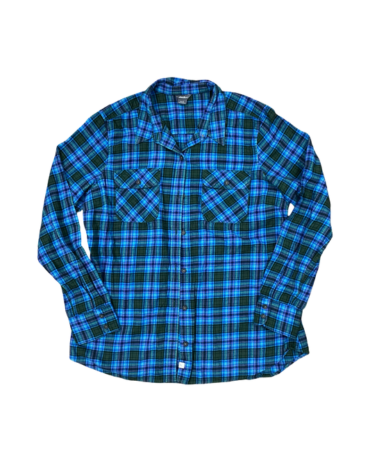 Blouse Ls By Eddie Bauer In Blue & Green, Size:L