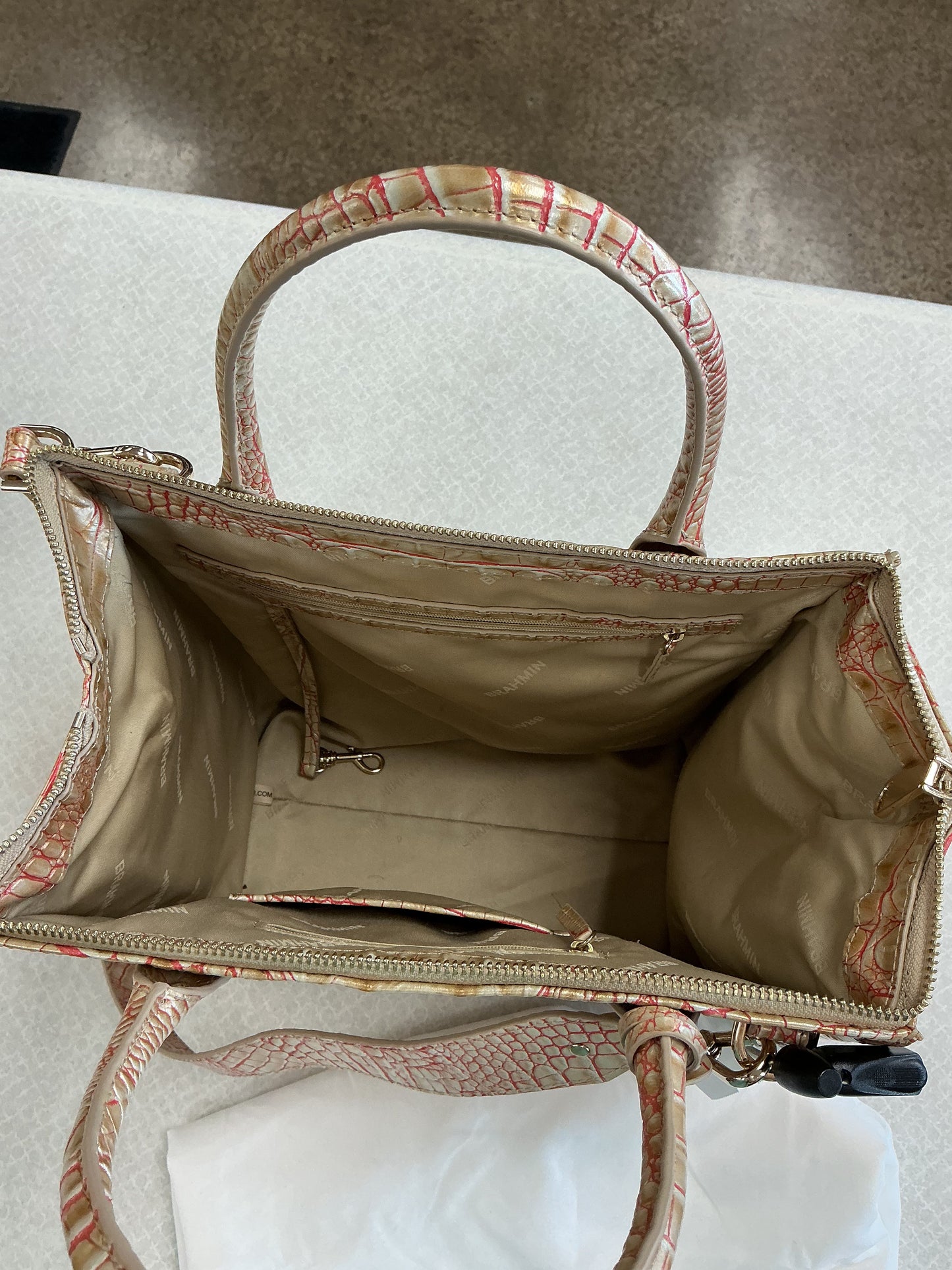 Handbag Designer By Brahmin In Orange & Tan, Size:Medium