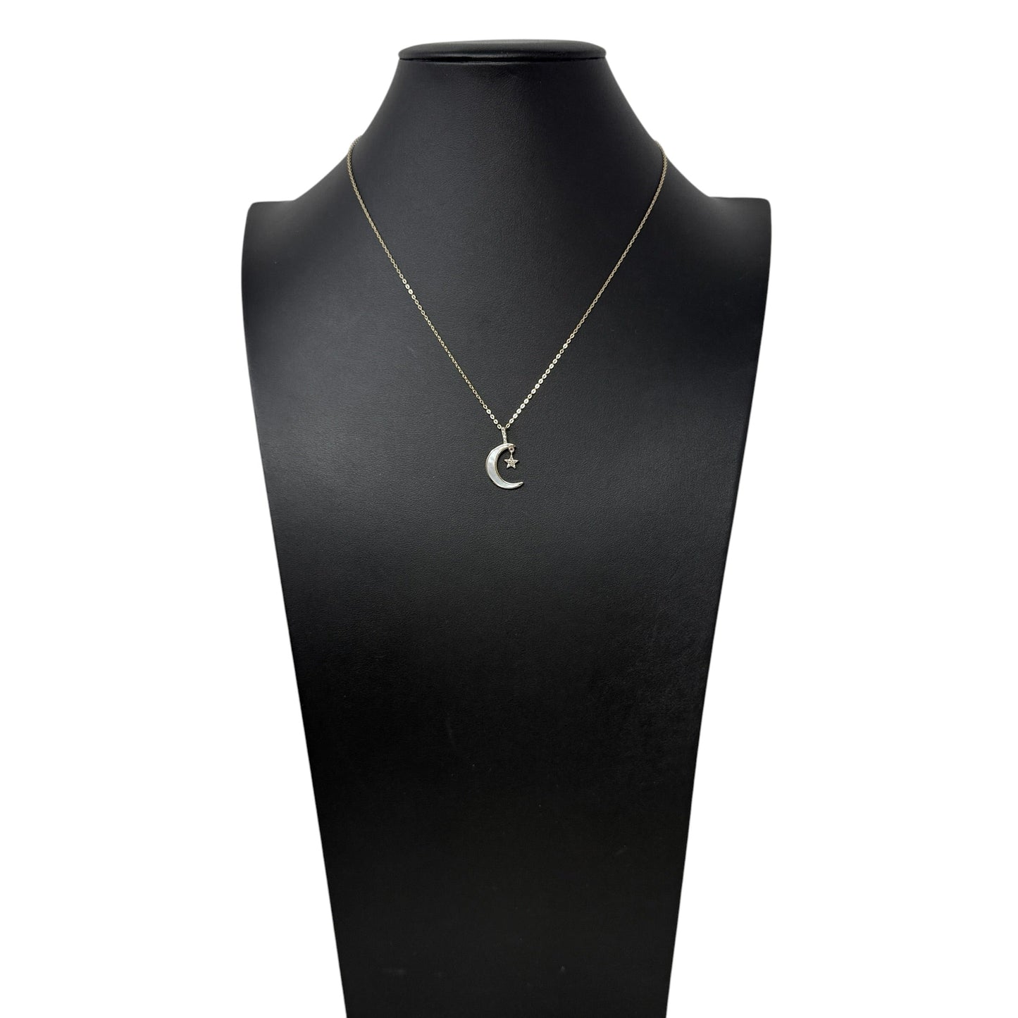 Gold Over Sterling Silver Crescent Moon & Pave Star Necklace
