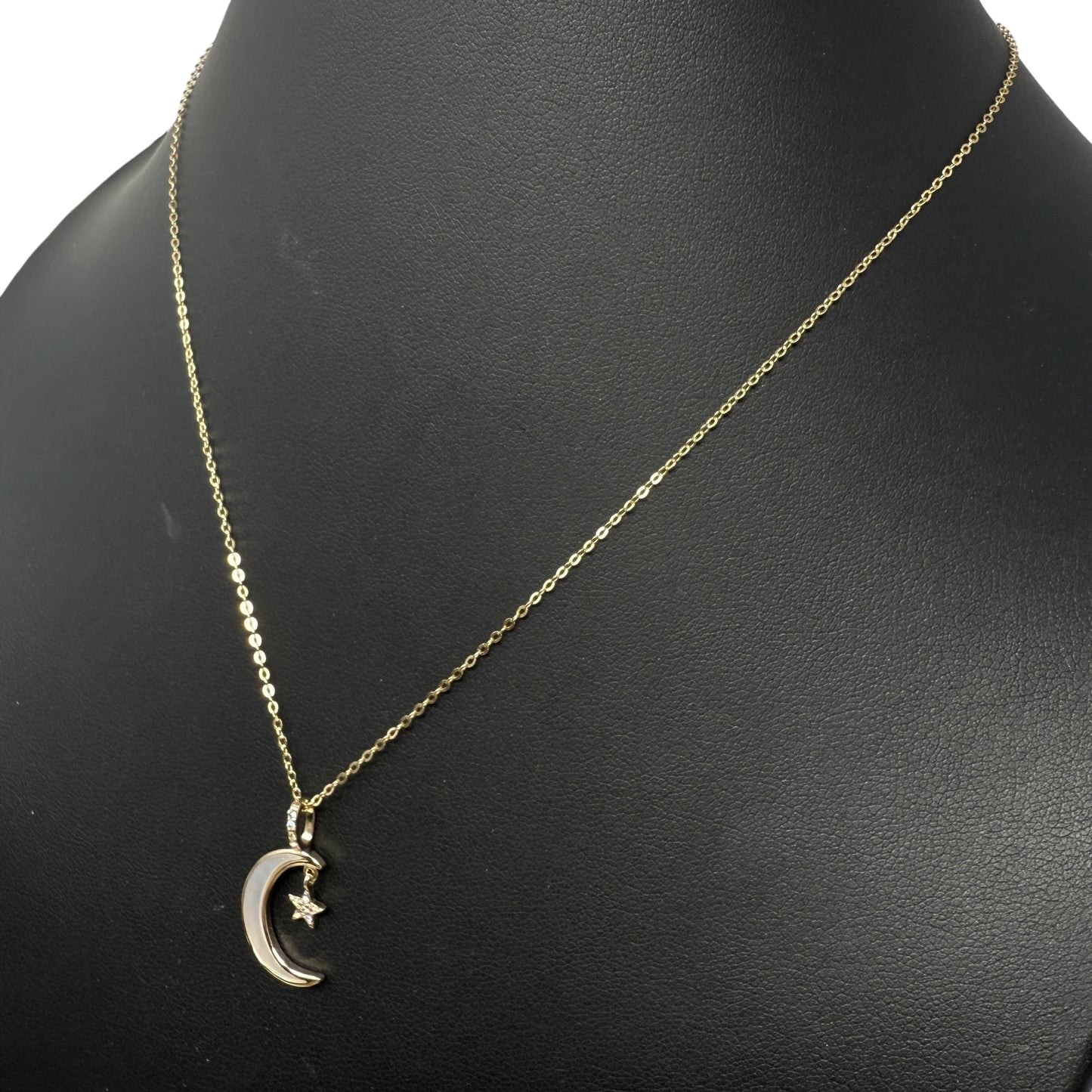 Gold Over Sterling Silver Crescent Moon & Pave Star Necklace