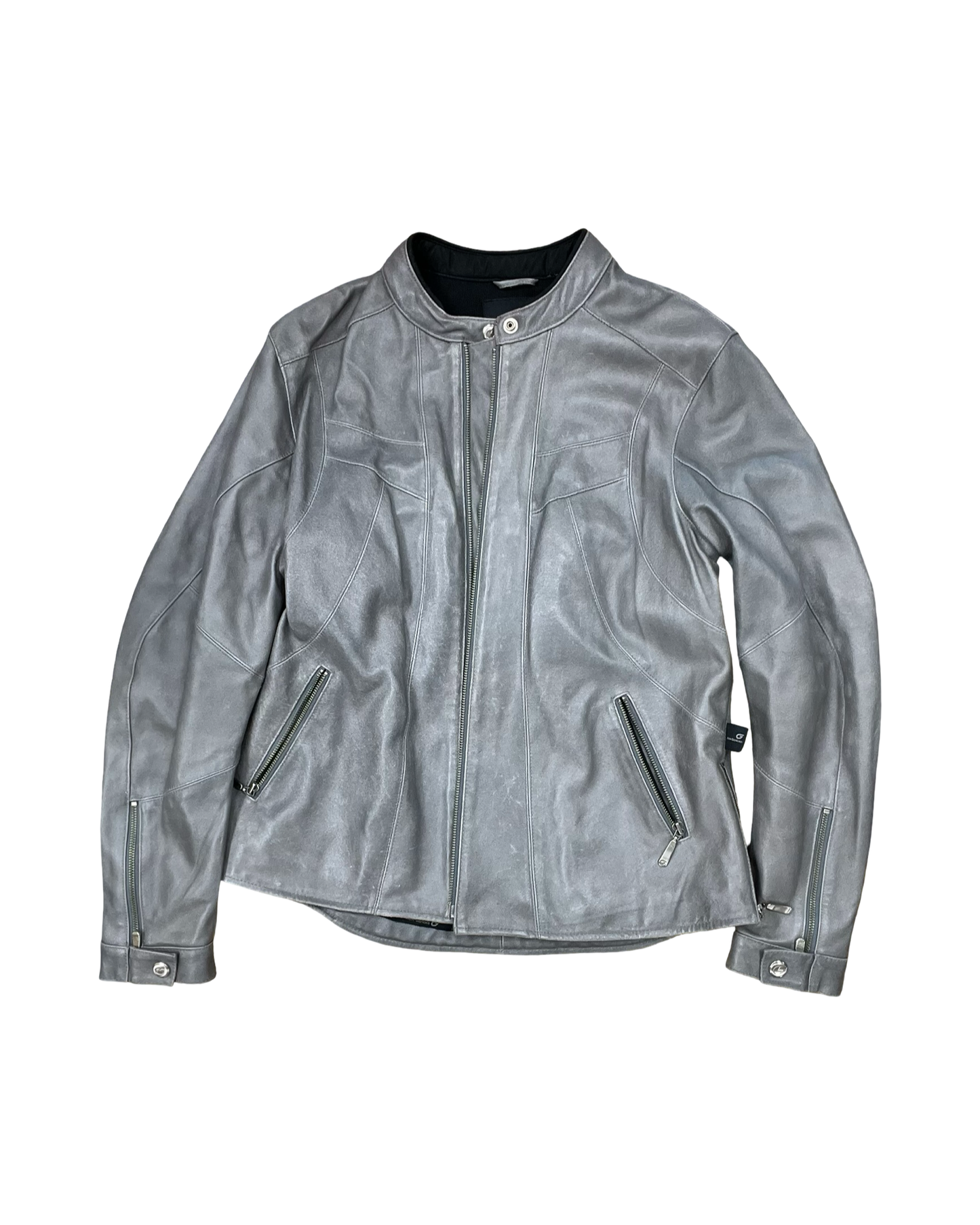 Jacket Moto Leather By Cmc In Grey, Size:L