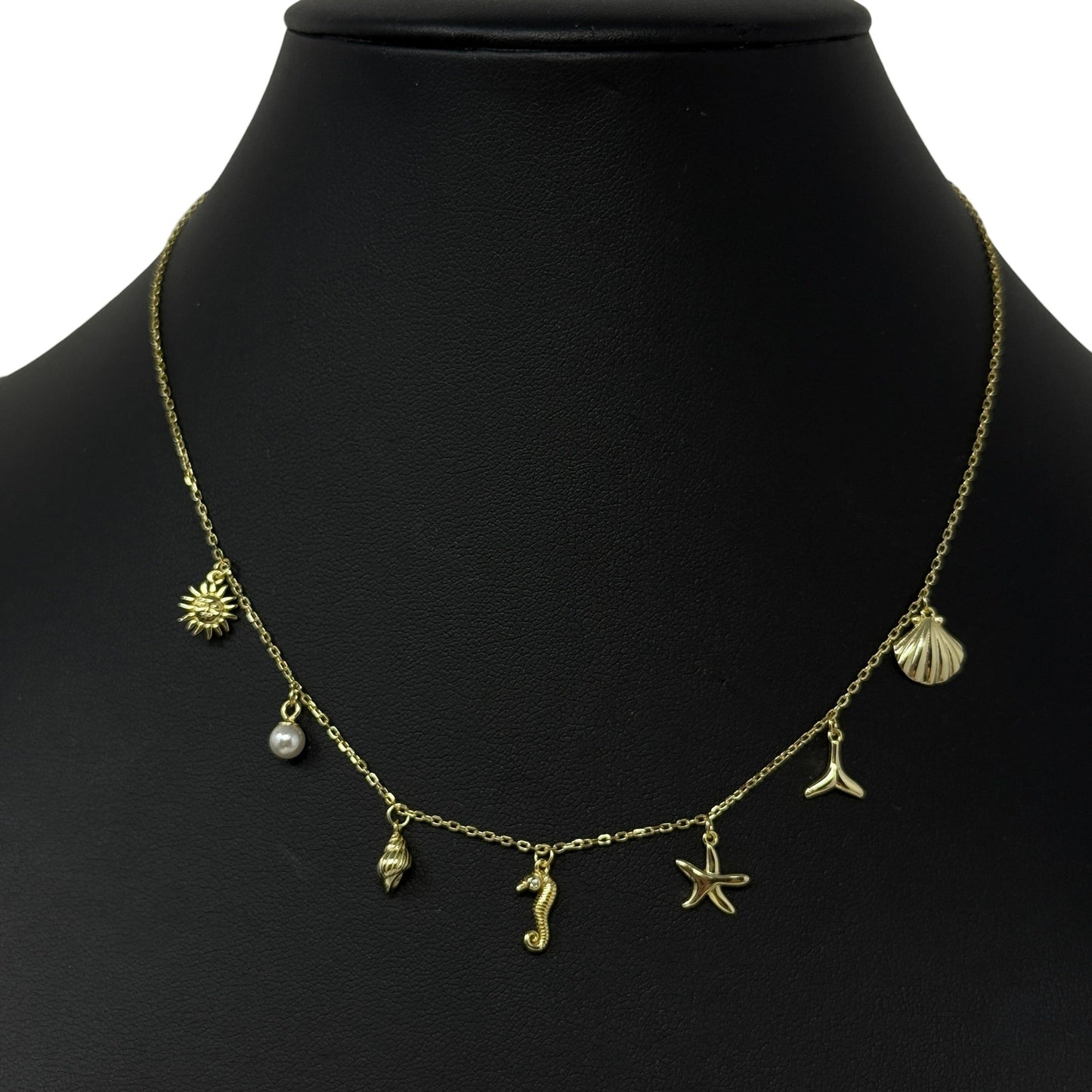 Gold Over Sterling Silver Sea Life Delicate Chain Charm Necklace