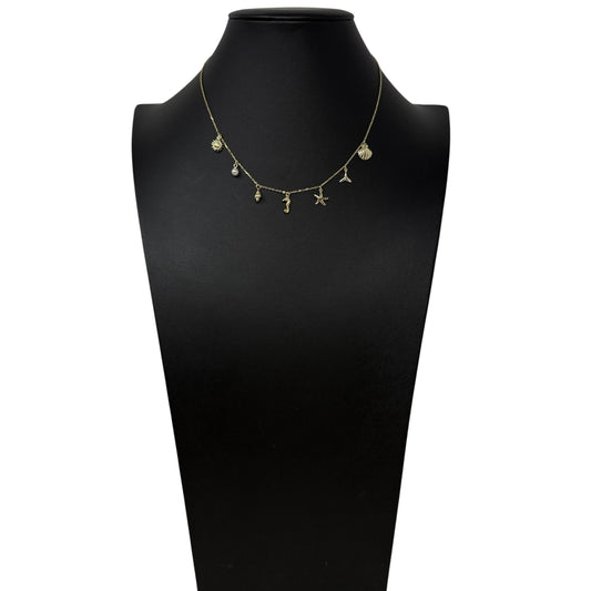 Gold Over Sterling Silver Sea Life Delicate Chain Charm Necklace