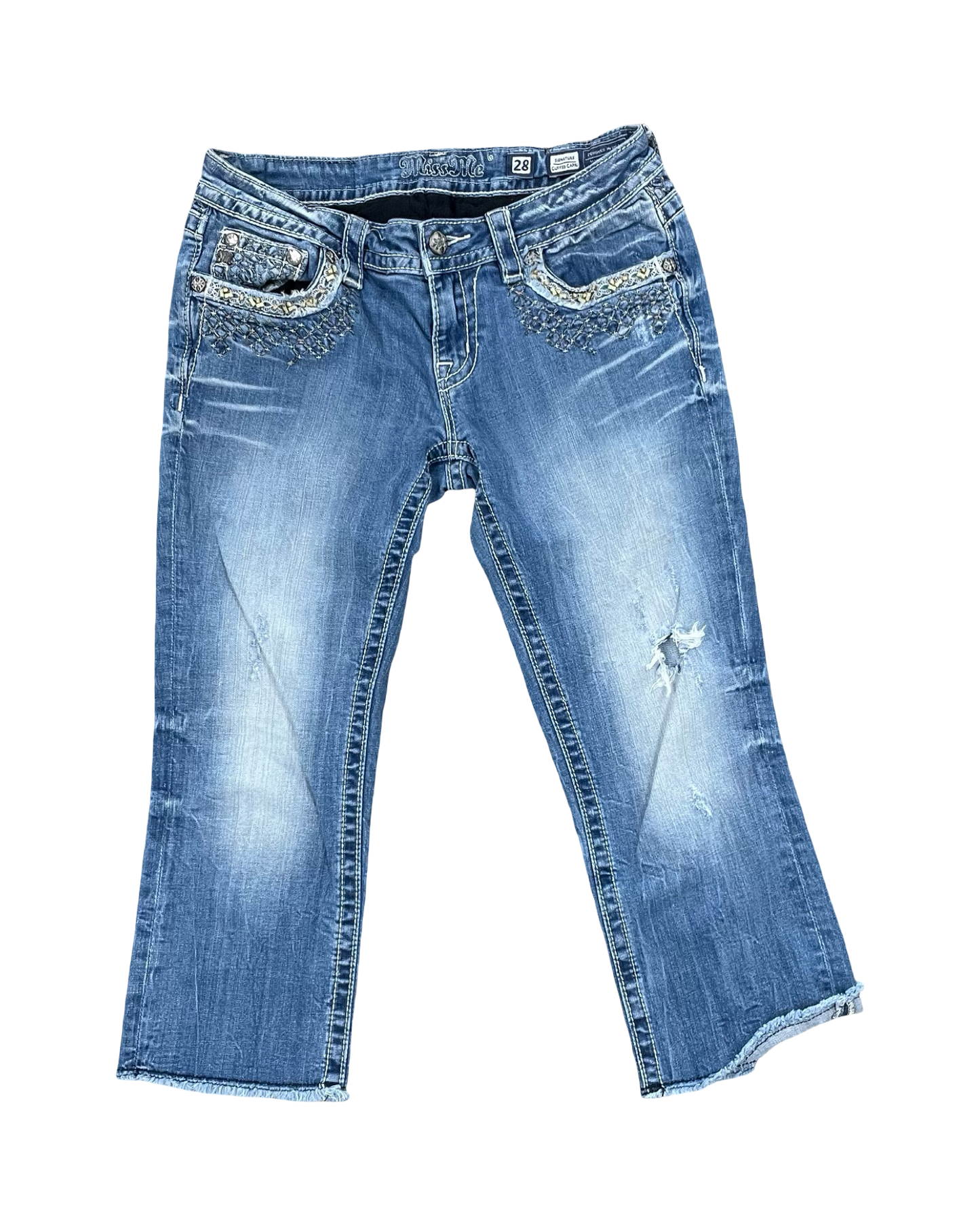 Jeans Cropped By Miss Me In Blue Denim, Size:28