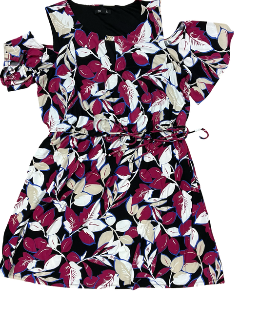 Dress Casual Midi By Roz And Ali In Black & Pink, Size:1X