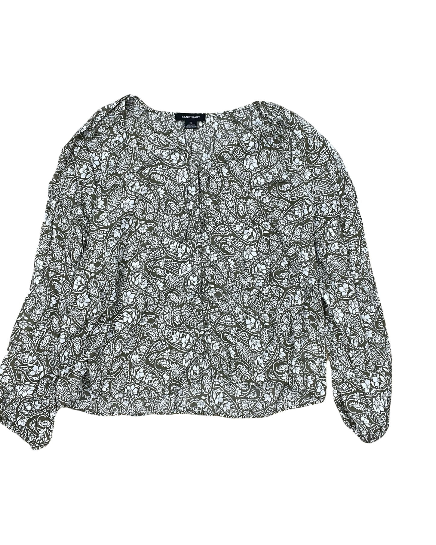 Blouse Ls By Sanctuary In Green & White, Size:Xl