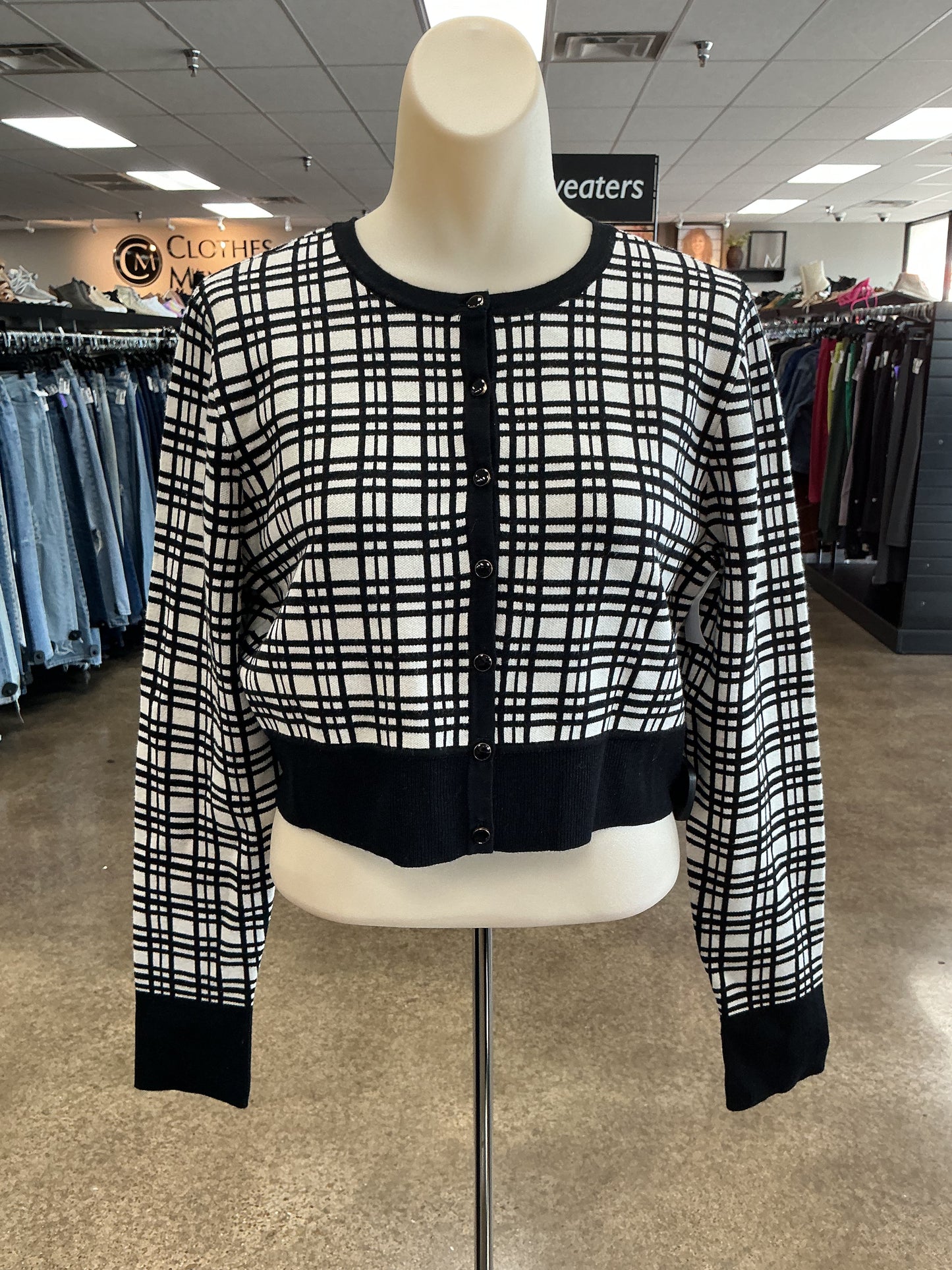 Cardigan By Clothes Mentor In Black & White, Size:L