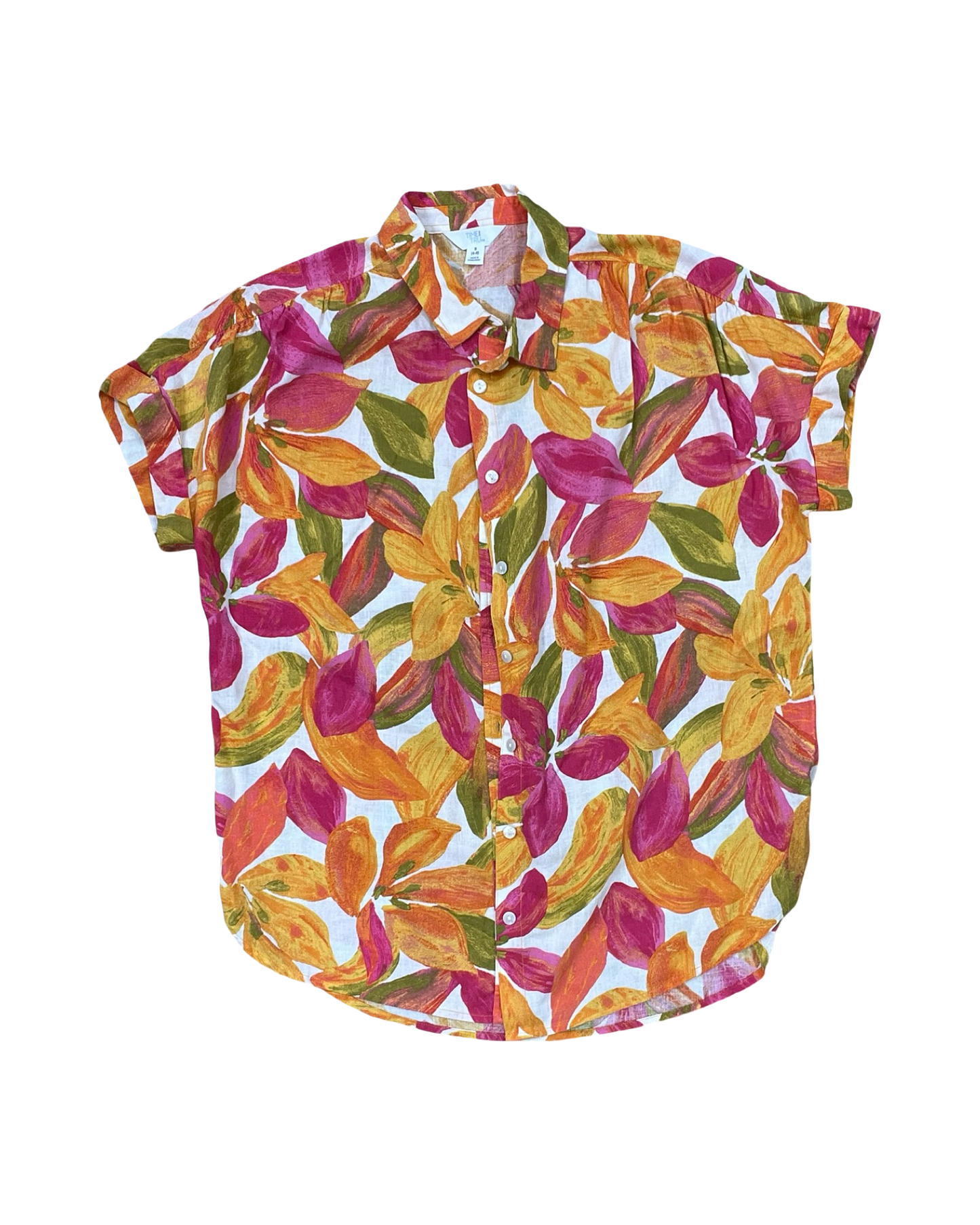 Blouse Ss By Time And Tru In Orange & Pink, Size:S