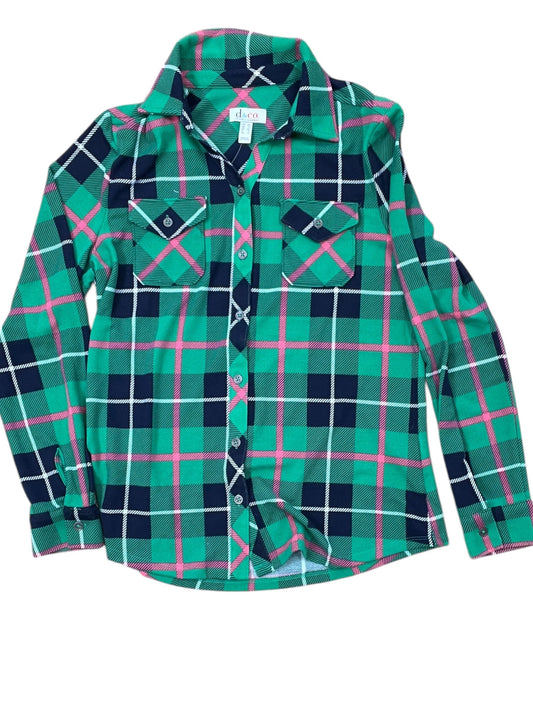 Blouse Ls By Denim And Company In Green & Pink, Size:Xs