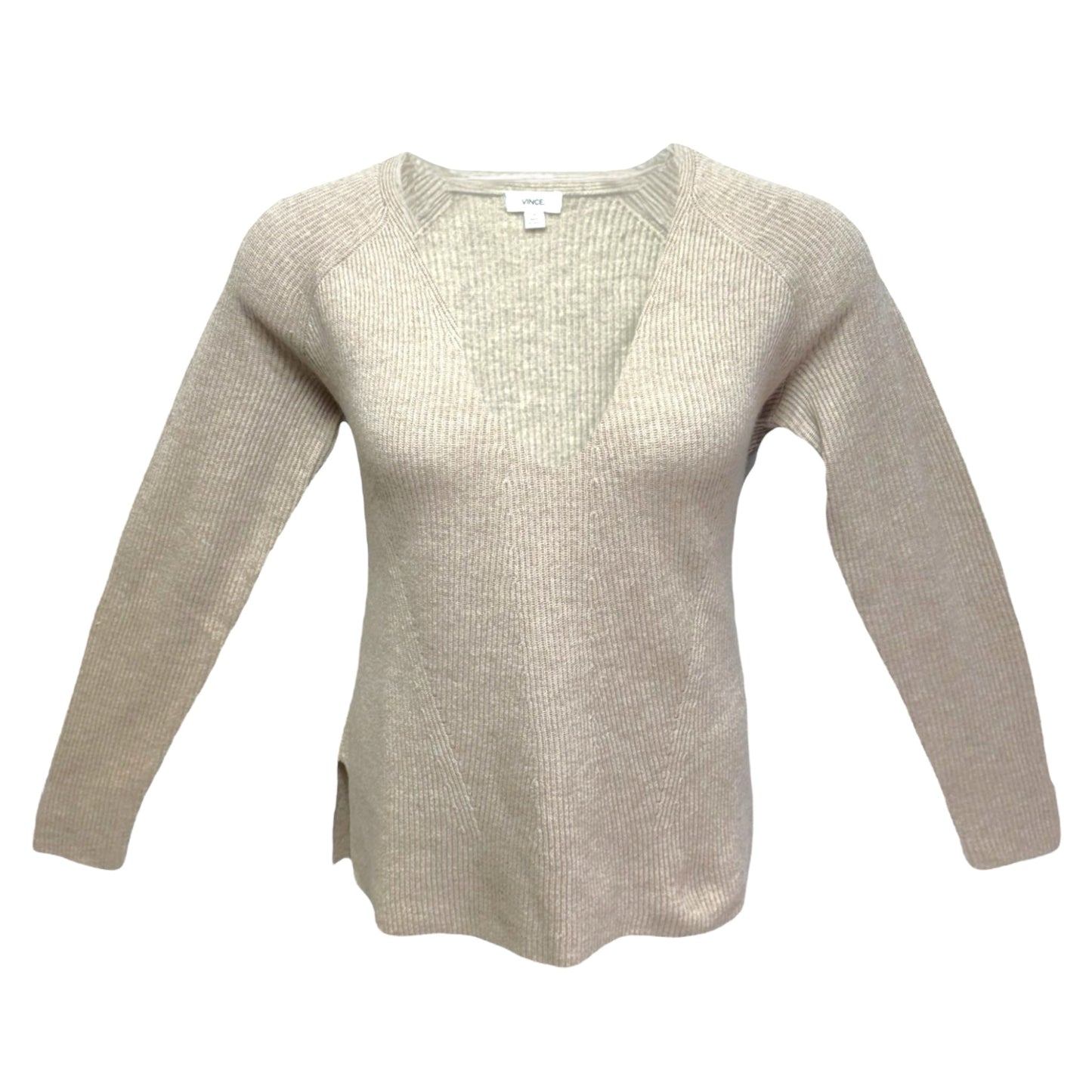 Cashmere Wool Ribbed Light Heather Marzipan Sweater By Vince In Tan, Size: M