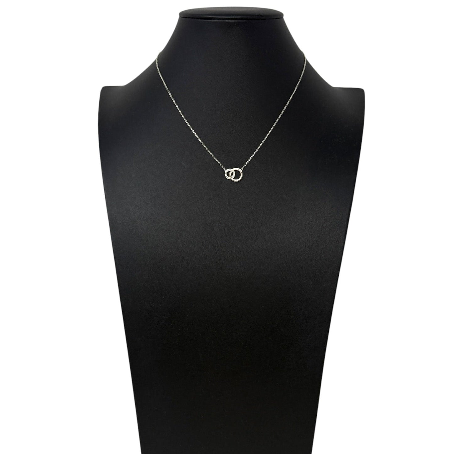 Sterling Silver & Pavé CZ Intertwined Double Circle Pendant Necklace