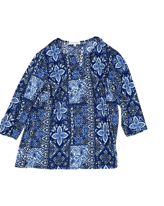 Top 3/4 Sleeve By Emily Daniels In Blue, Size:Xl