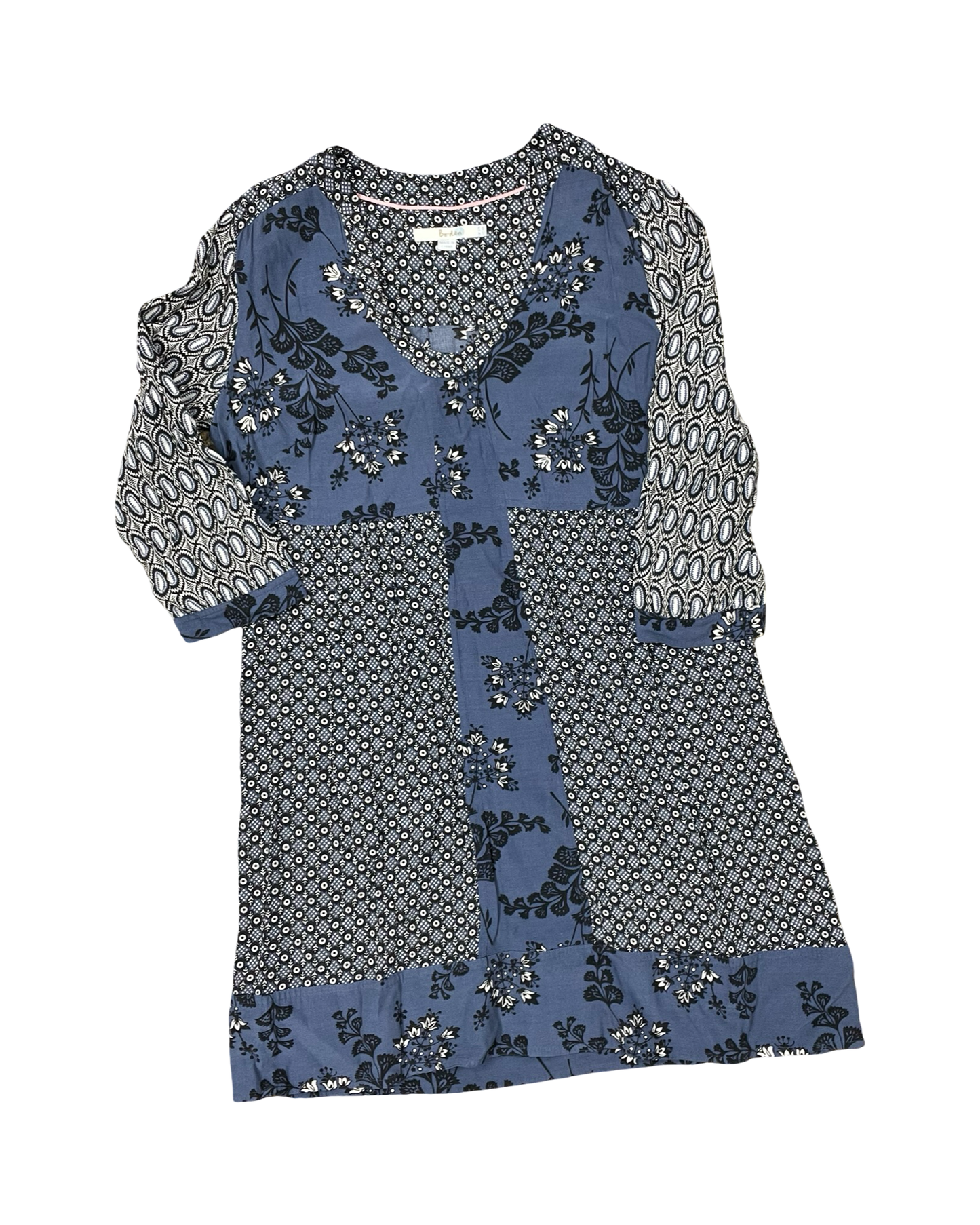 Dress Casual Midi By Boden In Blue & Cream, Size:8