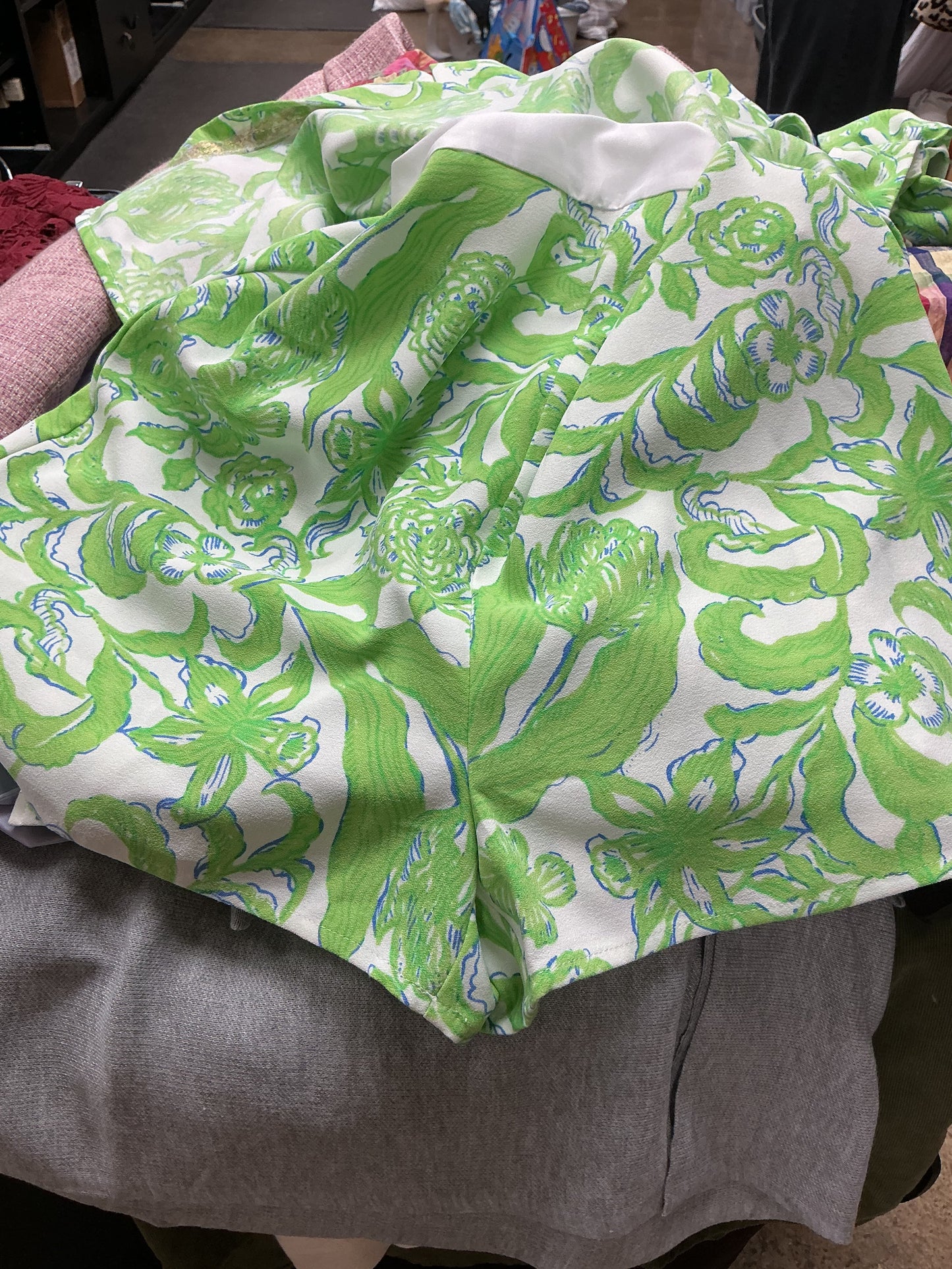Romper Designer By Lilly Pulitzer In Green & White, Size:6