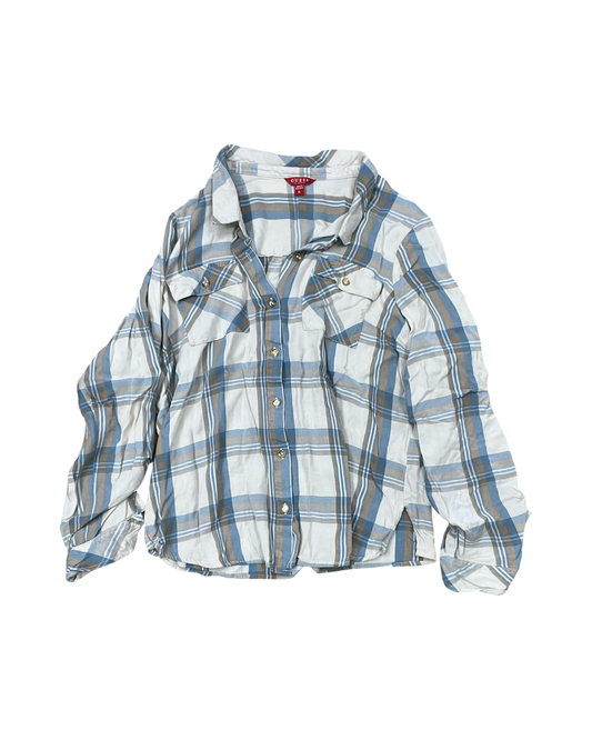 Blouse Ls By Guess In Blue & Cream, Size:Xl