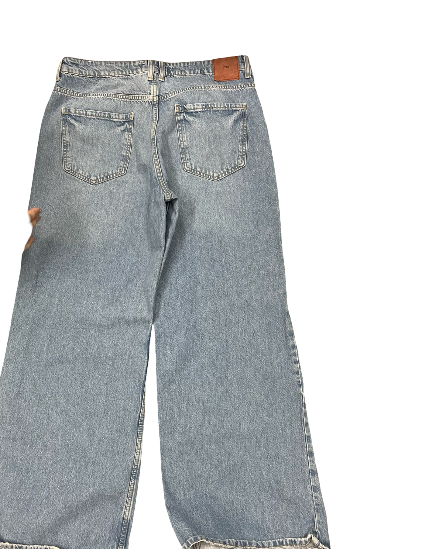 Jeans Wide Leg By Zara In Blue Denim, Size:12