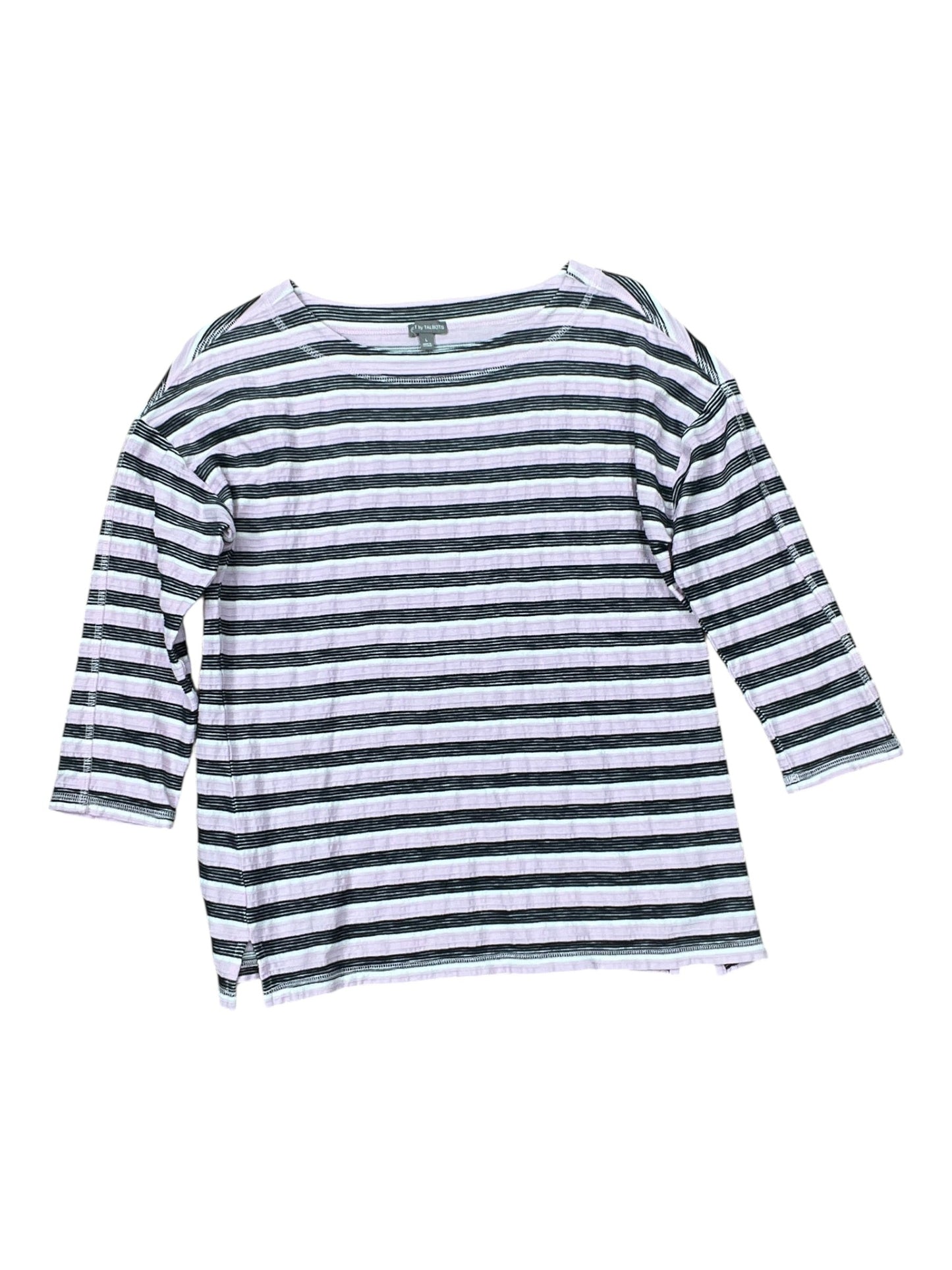 Top 3/4 Sleeve By Talbots In Pink & White, Size:L
