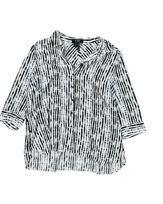 Blouse 3/4 Sleeve By French Dressing In Black & White, Size:L