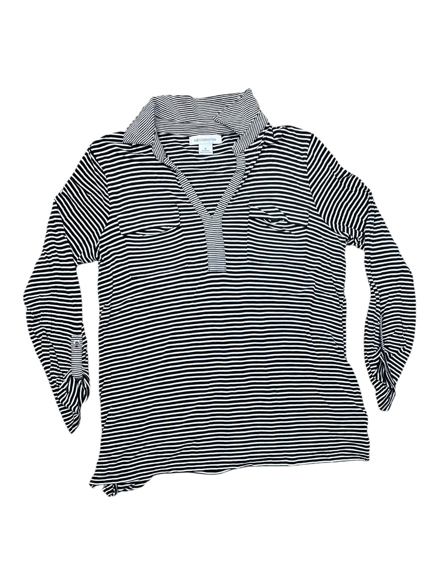 Top 3/4 Sleeve By Liz Claiborne In Black & White, Size:M