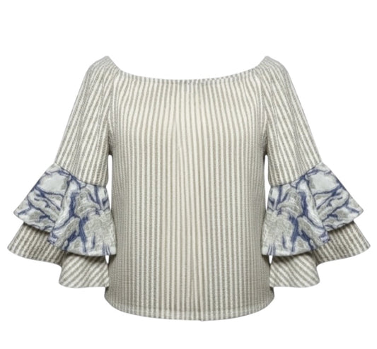 Seersucker Off The Shoulder Blouse By Alberto Makali In Striped Pattern, Size: XS