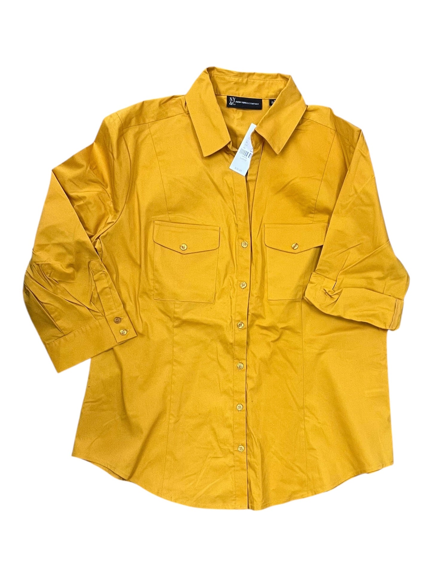Blouse 3/4 Sleeve By New York And Co In Yellow, Size:L