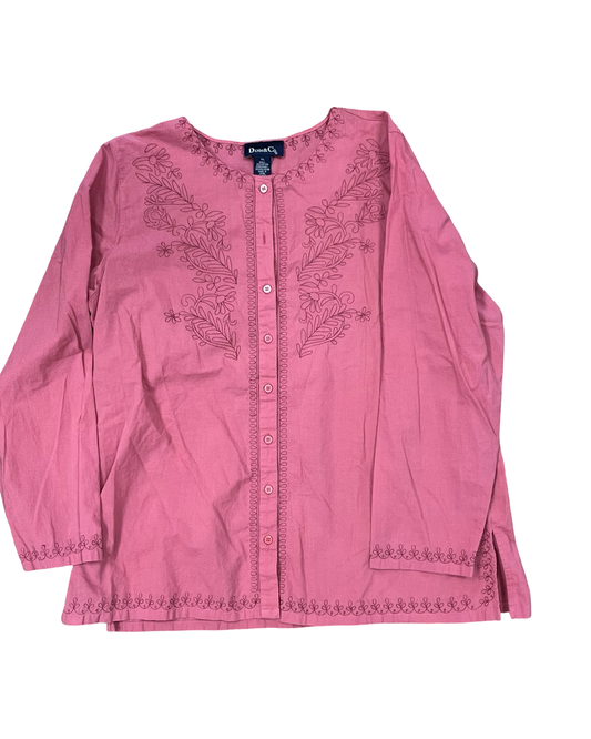 Blouse Ls By Denim And Company In Pink, Size:Xl