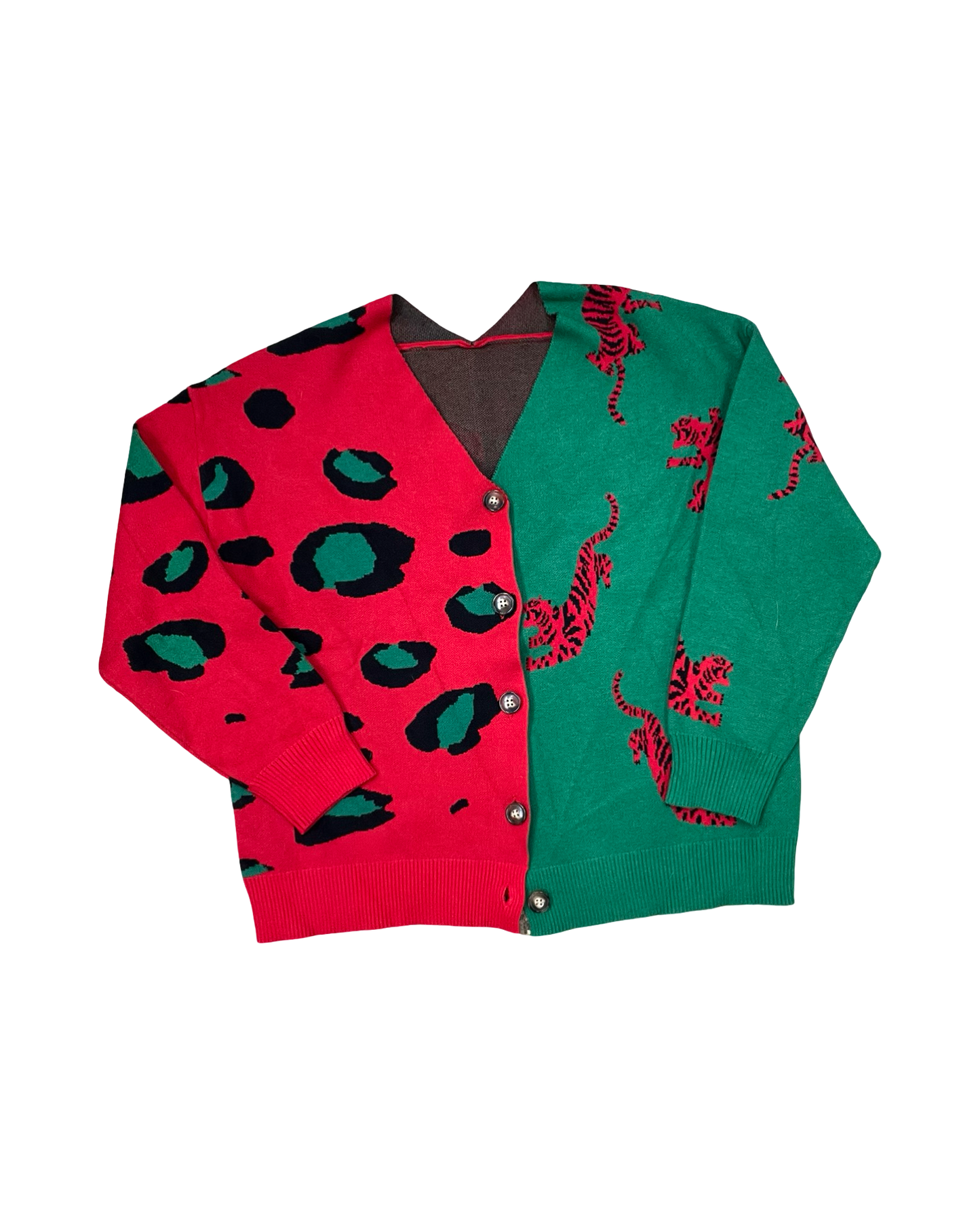 Sweater Cardigan By Shein In Green & Red, Size:M