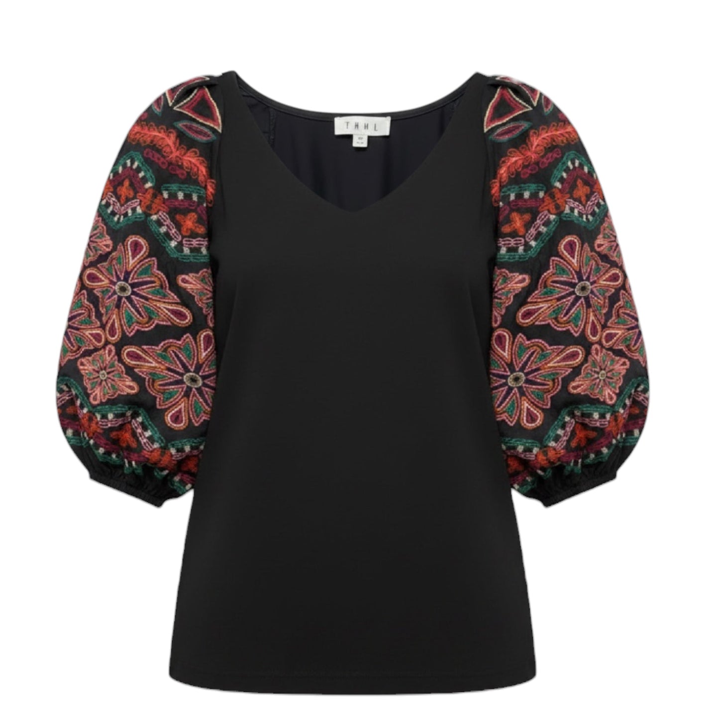 Embroidered Puff Sleeve Top By THML In Black, Size: XS