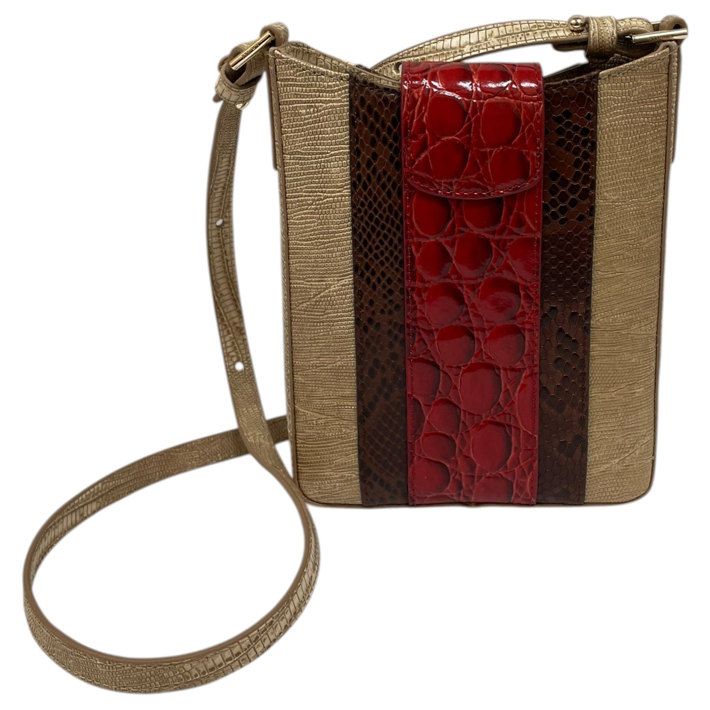 Crossbody Designer By Brahmin In Red & Tan, Size:Small