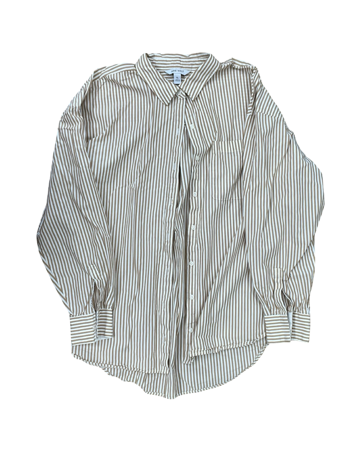 Blouse Ls By Nine West In Tan & White, Size:Xl