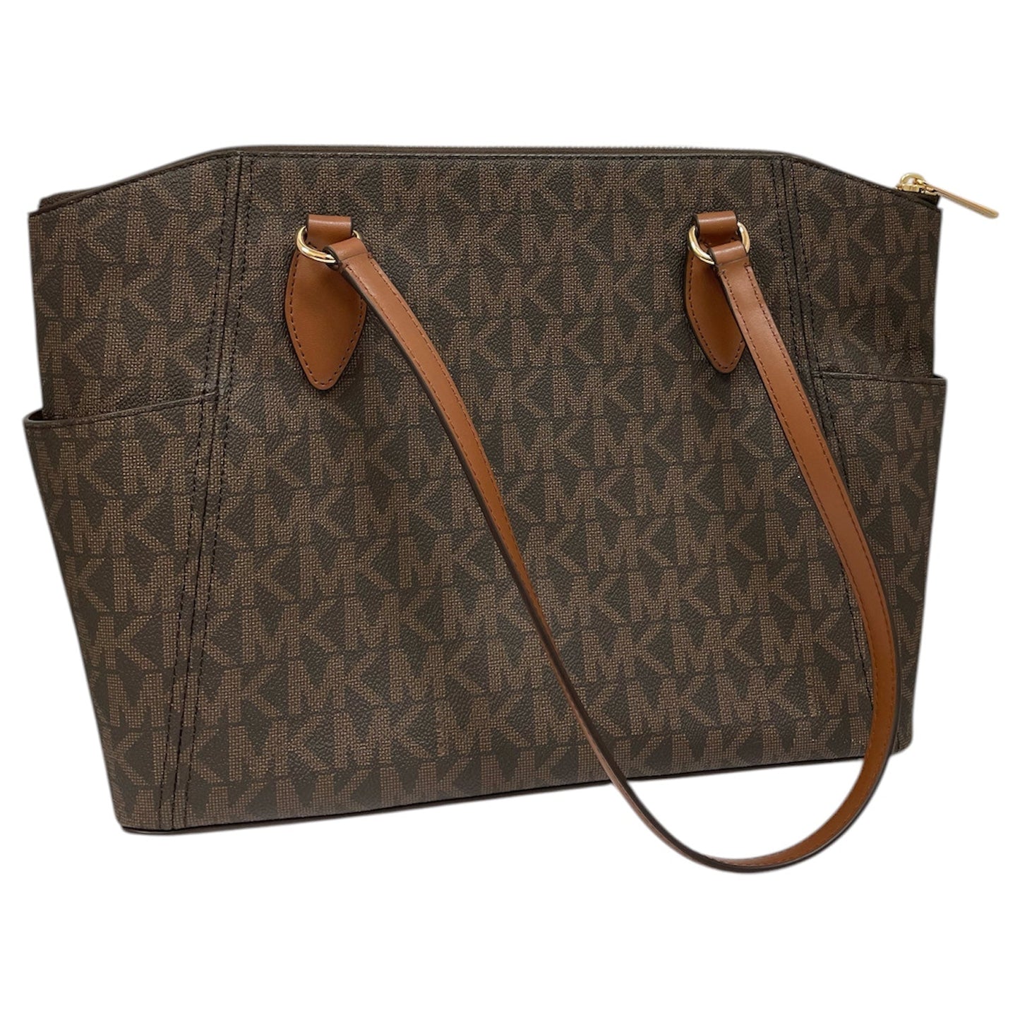 Handbag Designer By Michael Kors In Brown & Gold, Size:Large