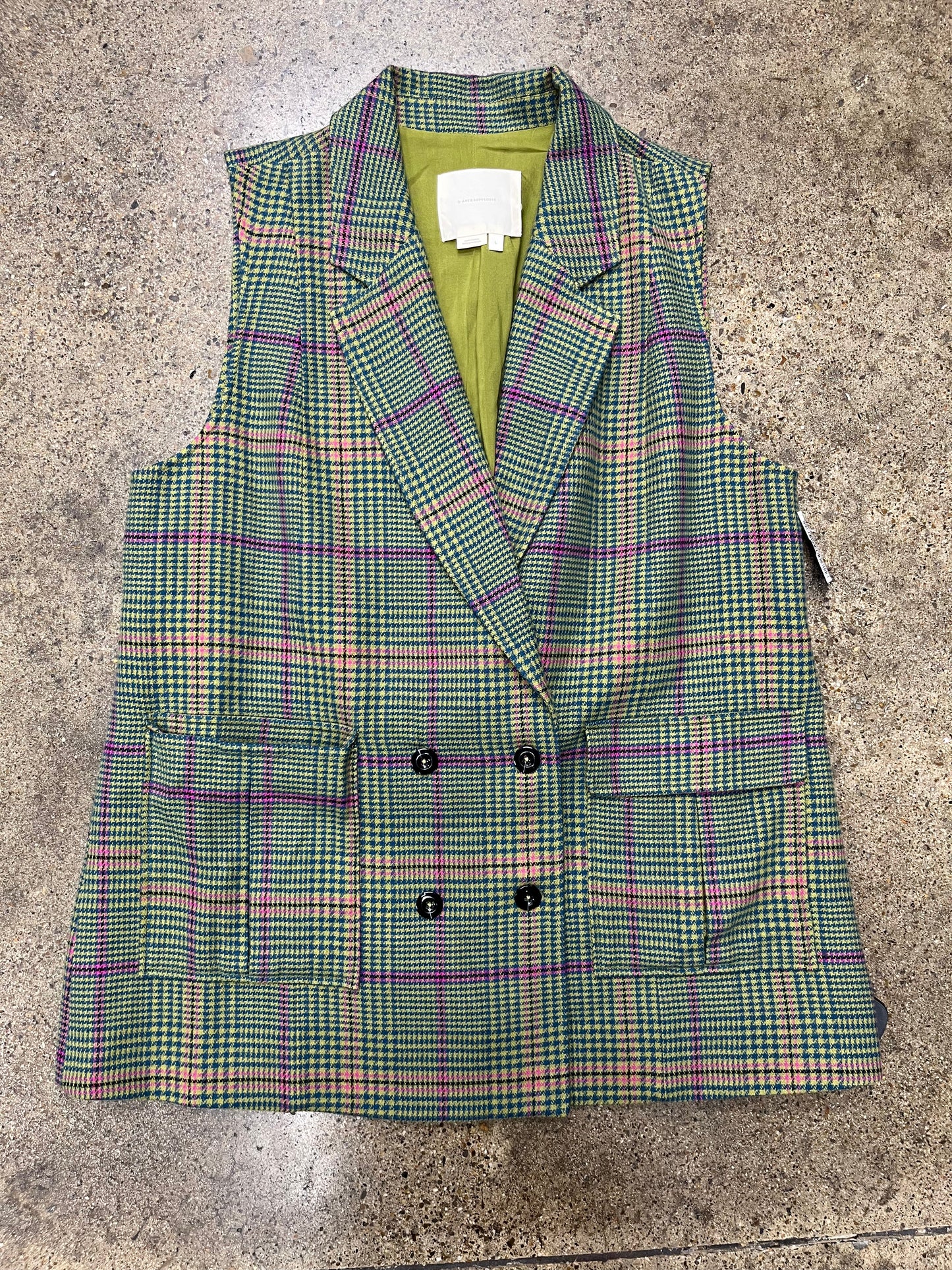 Vest Other By Anthropologie In Green & Pink, Size:L