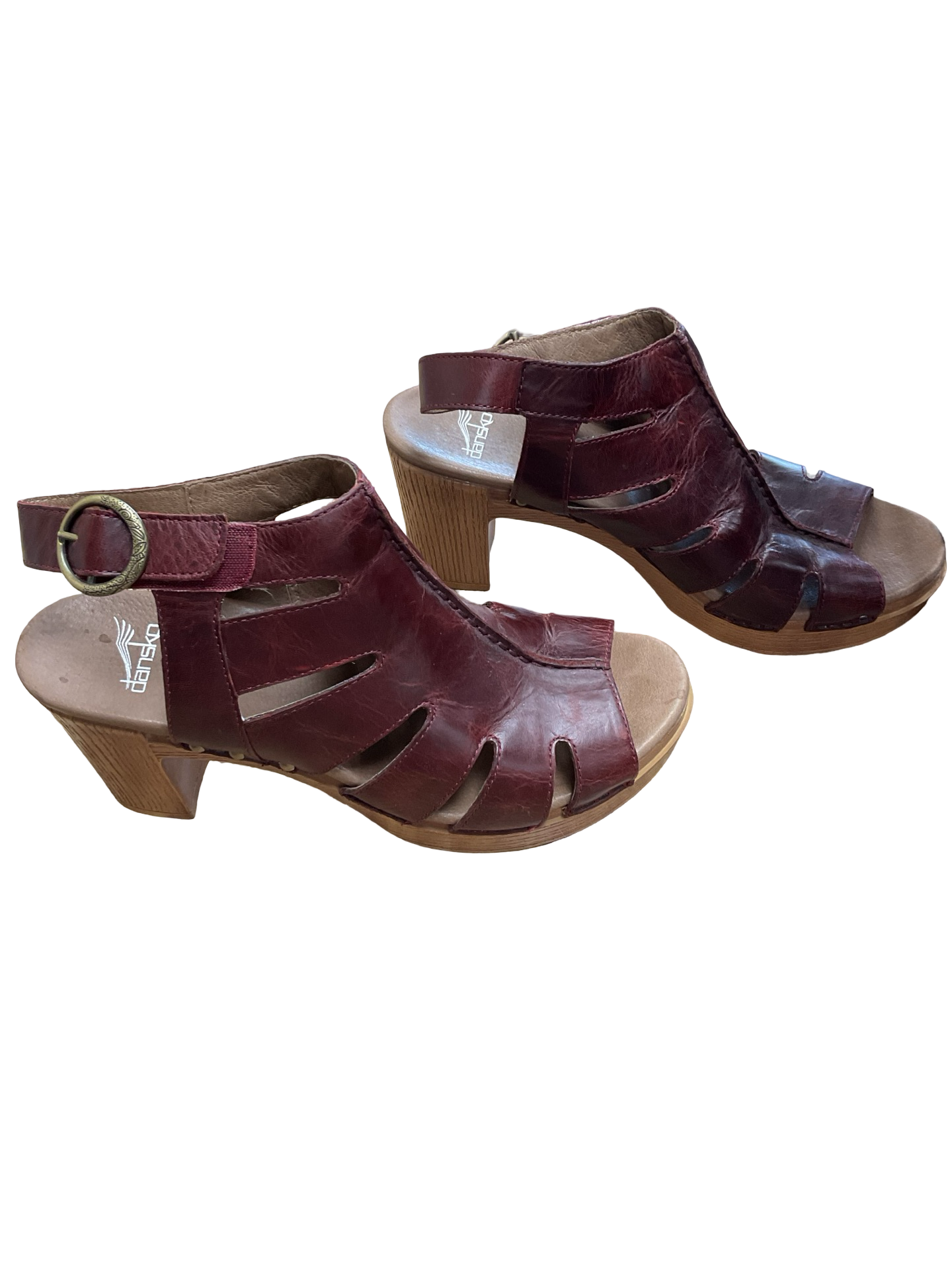 Sandals Heels Block By Dansko In Maroon, Size:9.5
