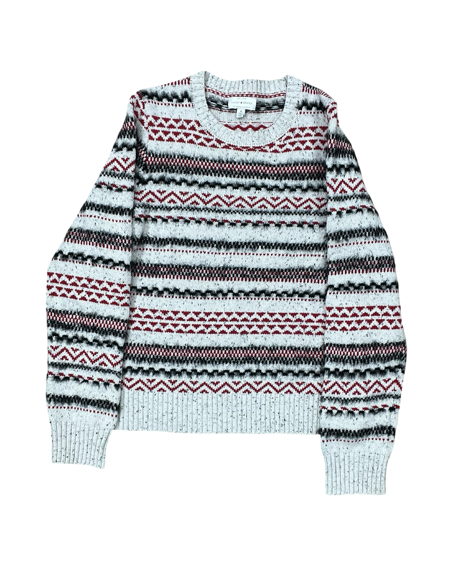 Sweater By Lucky Brand In Grey & Red, Size:M