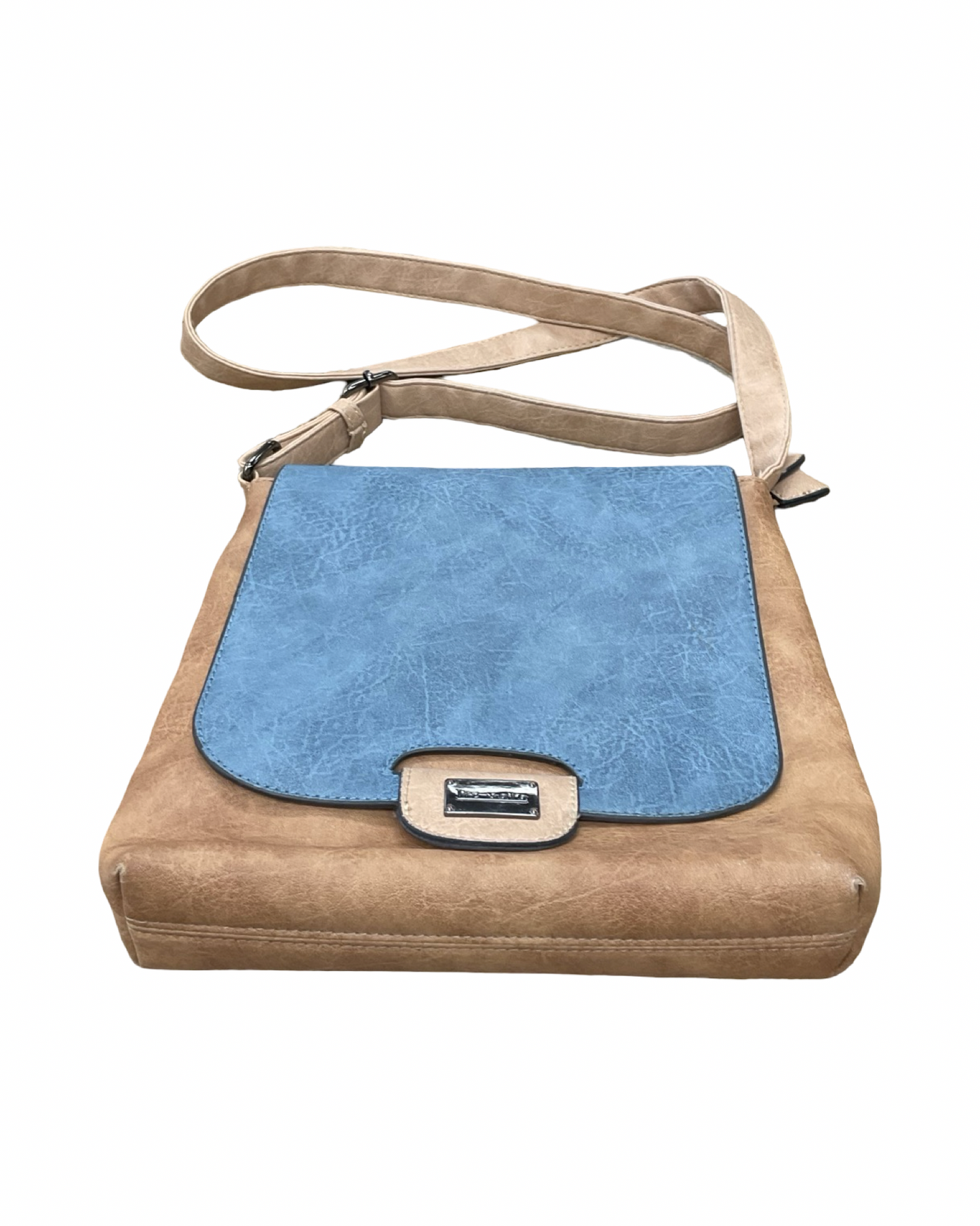 Crossbody By Clothes Mentor In Blue & Tan, Size:Medium