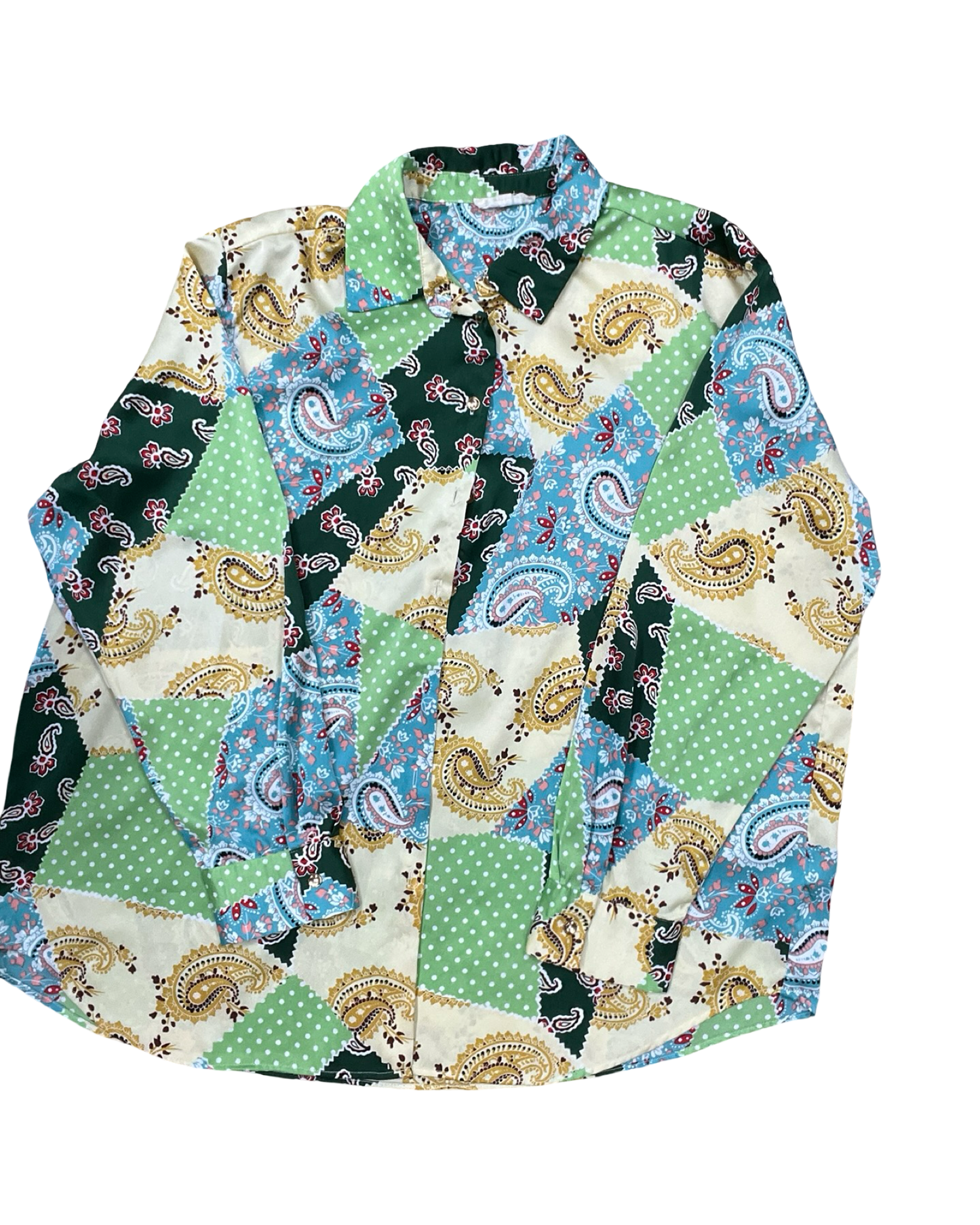 Blouse Ls By Eesome In Green & White, Size:Xl