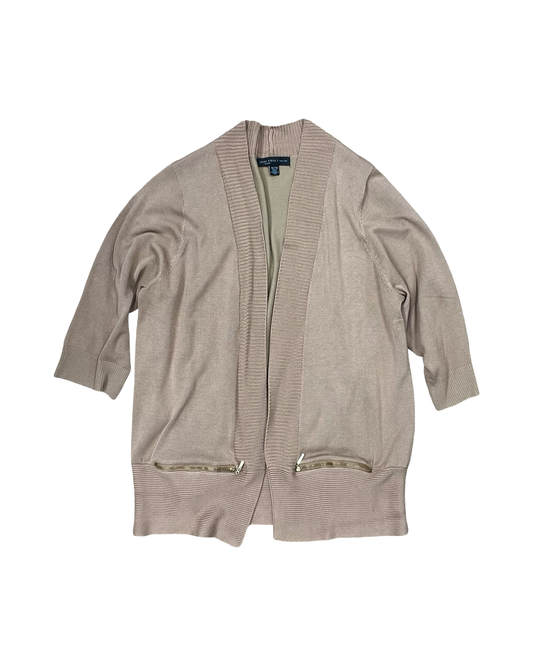 Sweater Cardigan By Joan Vass In Tan, Size:1X