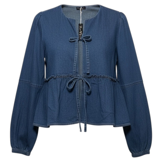 Lamont Calva Tie-Front Peplum Denim Blouse By Velvet Heart In Blue Denim, Size: L