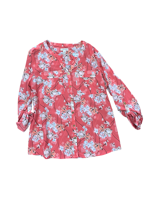 Blouse Ls By Croft And Barrow In Orange & White, Size:M