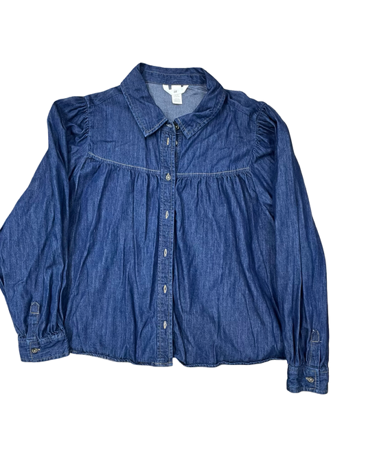 Blouse Ls By H&M In Blue Denim, Size:1X