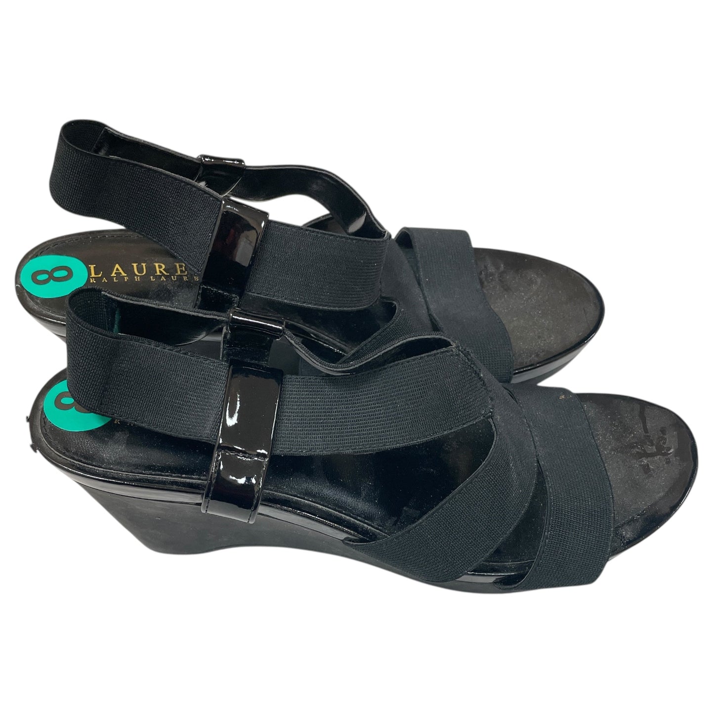 Sandals Heels Wedge By Lauren By Ralph Lauren In Black, Size:8
