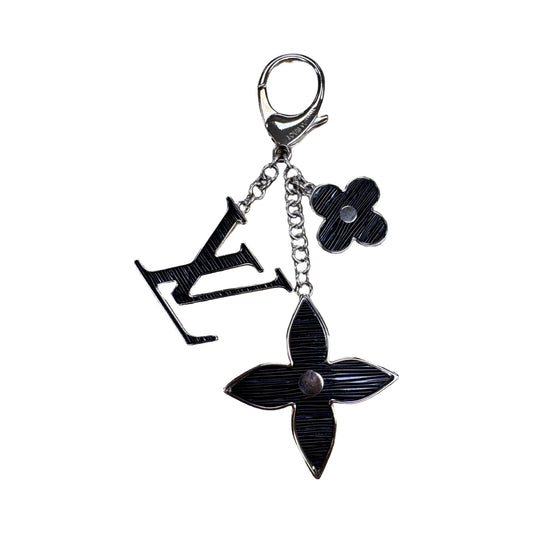 Key Chain Luxury Designer By Louis Vuitton In Black & Silver, Size: