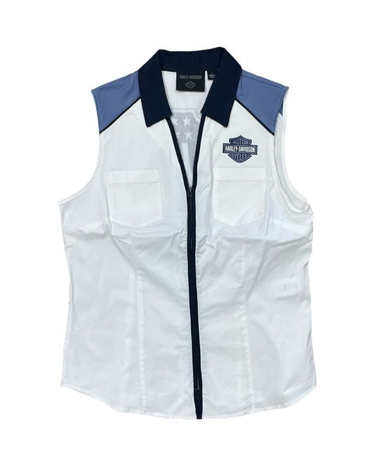 Blouse Sleeveless By Harley Davidson In White, Size:L