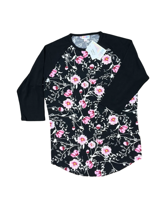 Top 3/4 Sleeve By Lularoe In Black & Pink, Size:S